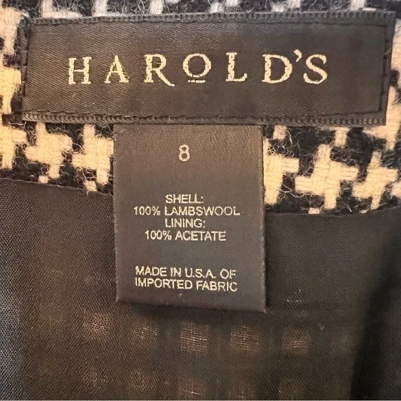 HAROLDS Siz 8 100% Wool Herringbone Skirt Black White Lined Academia Luxury Chic - Picture 5 of 10